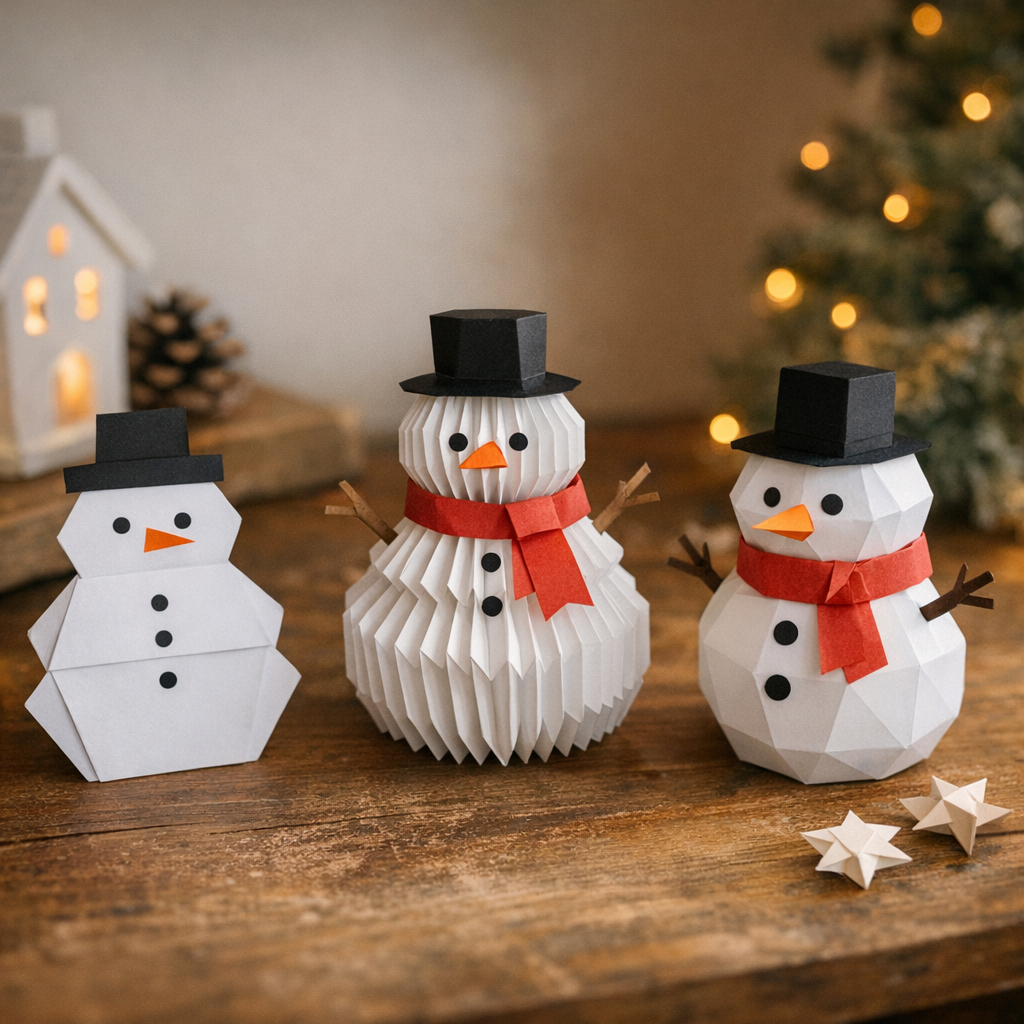 Plat, décoratif ou 3D : quelle version du bonhomme de neige origami choisir