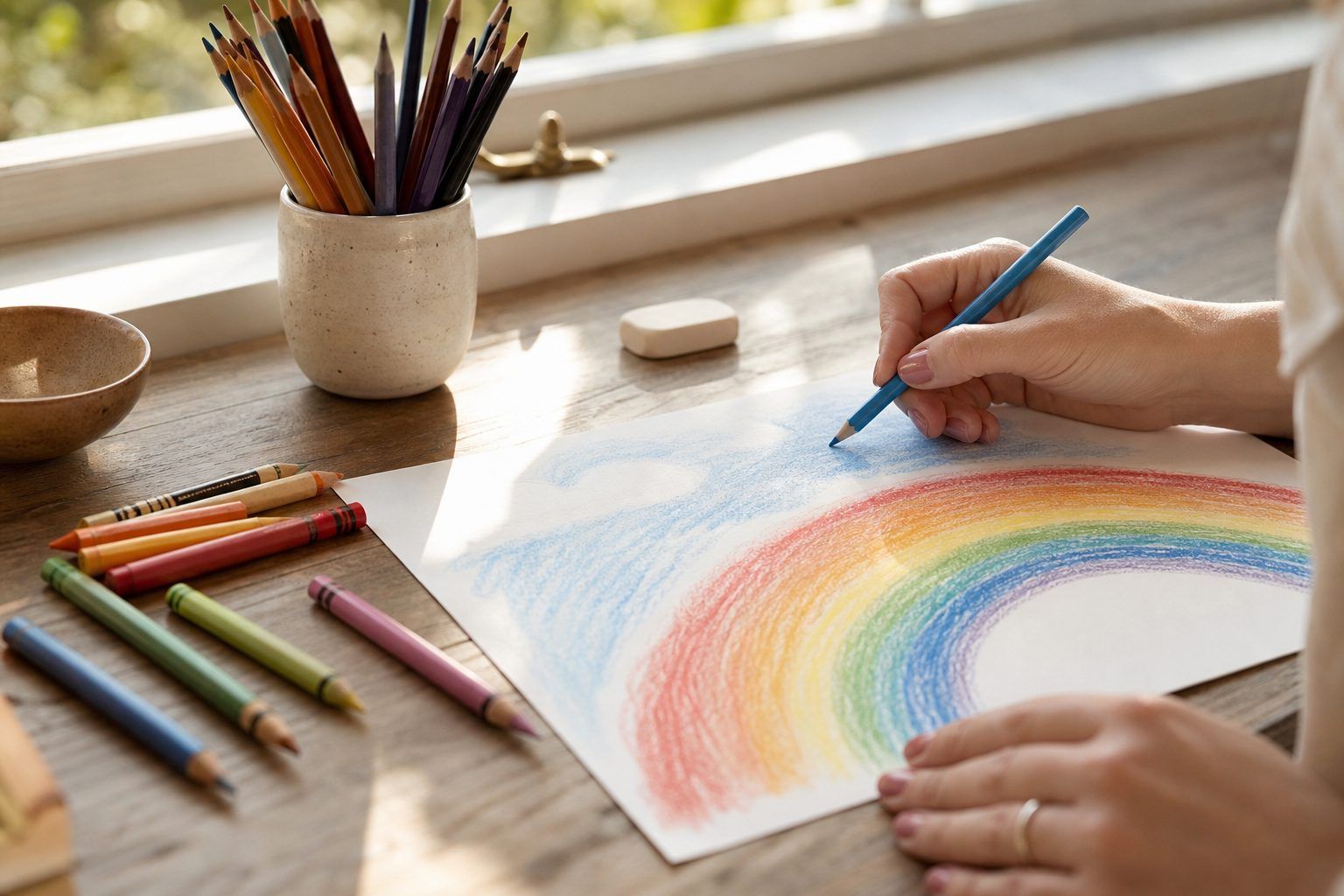 Colorier le ciel et l’arc&nbsp;: techniques simples sans viser la perfection