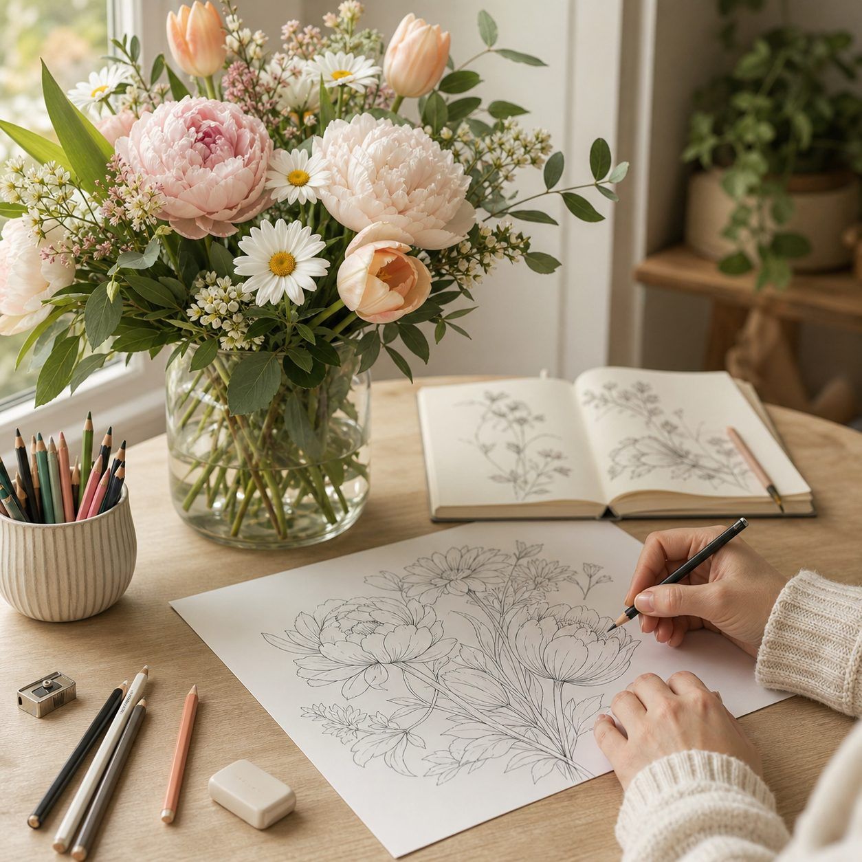 Créer un coloriage fleur maison à partir d’un bouquet