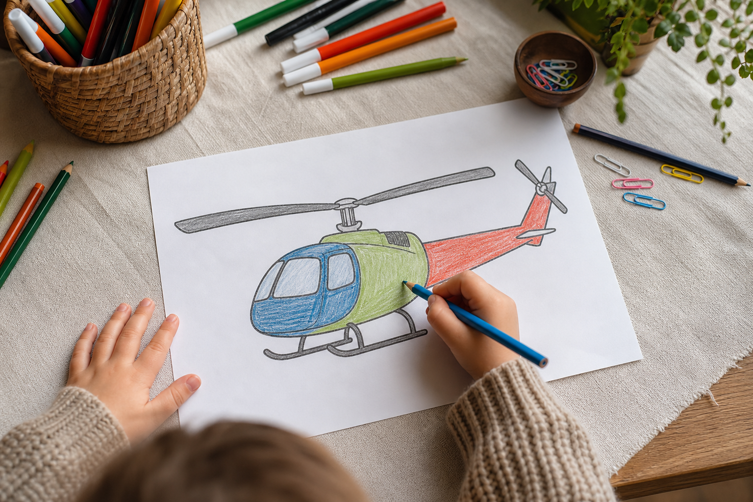 Le coloriage d’hélicoptère transforme la pluie en aventure