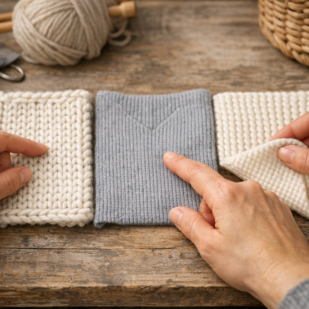 Ce que la vidéo montre mal : la structure de la maille, le jersey et le faux “tricot”