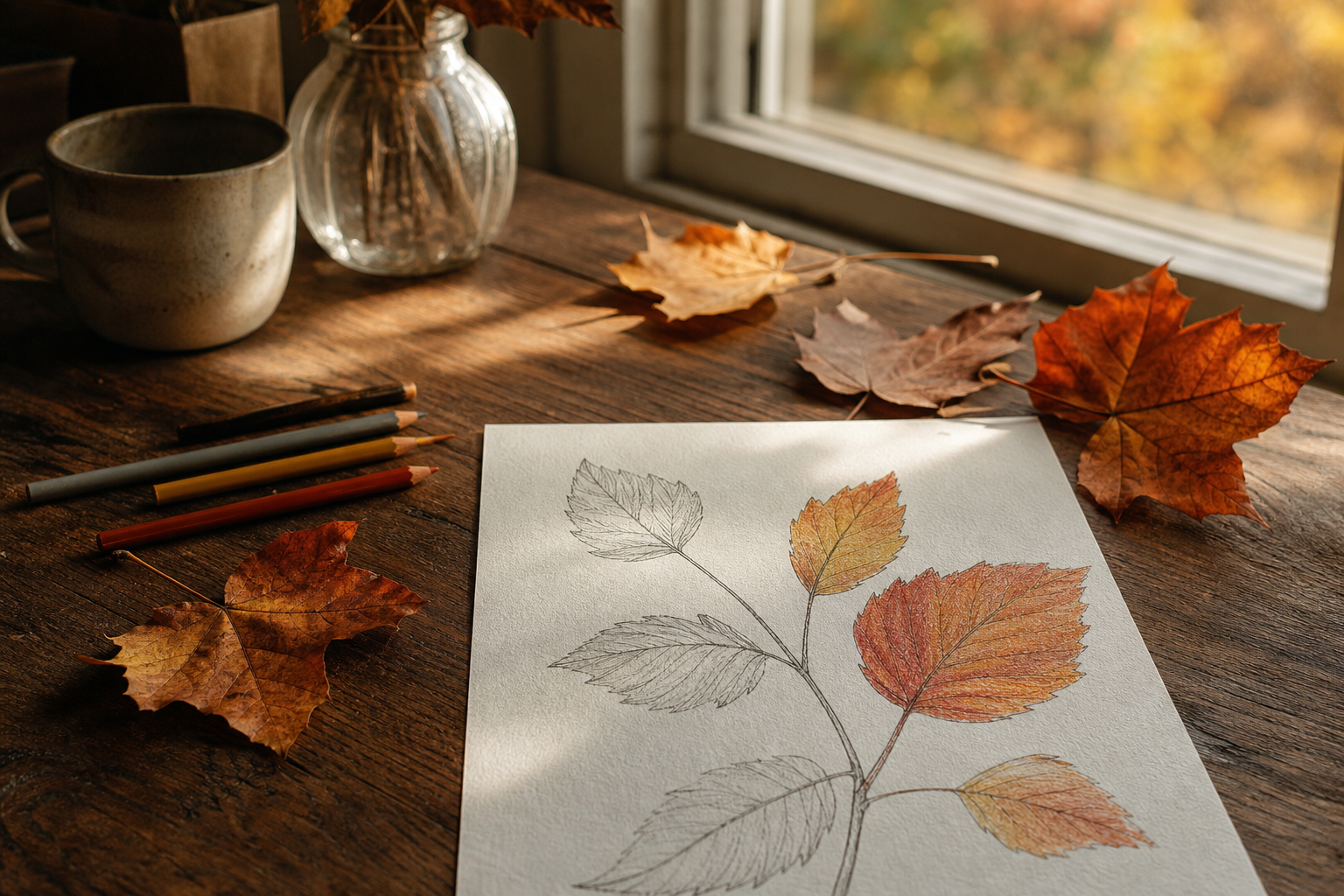 Dessiner une feuille, un gland et un arbre d'Automne avec les enfants