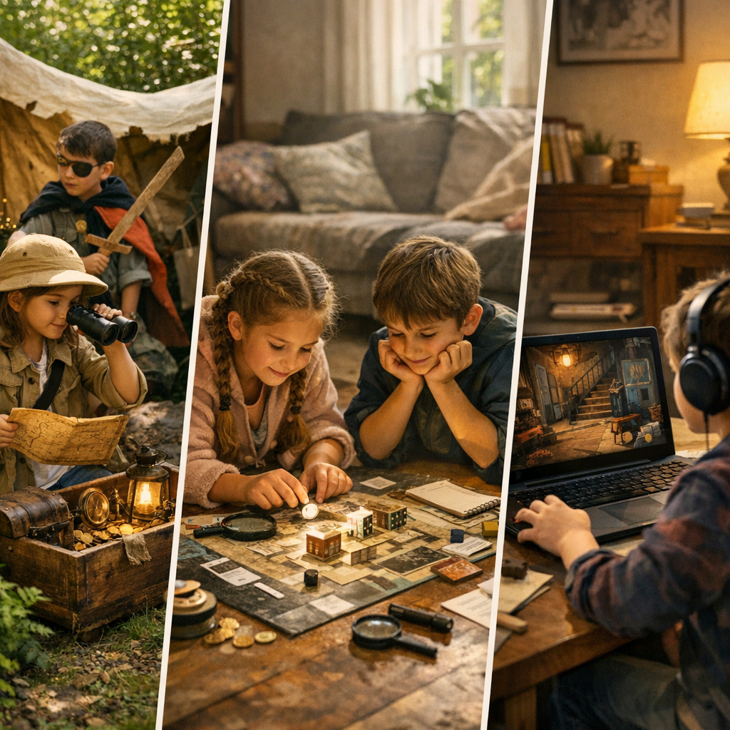 Trois familles de jeux qui fonctionnent vraiment à la maison : du dehors imaginatif au point and click