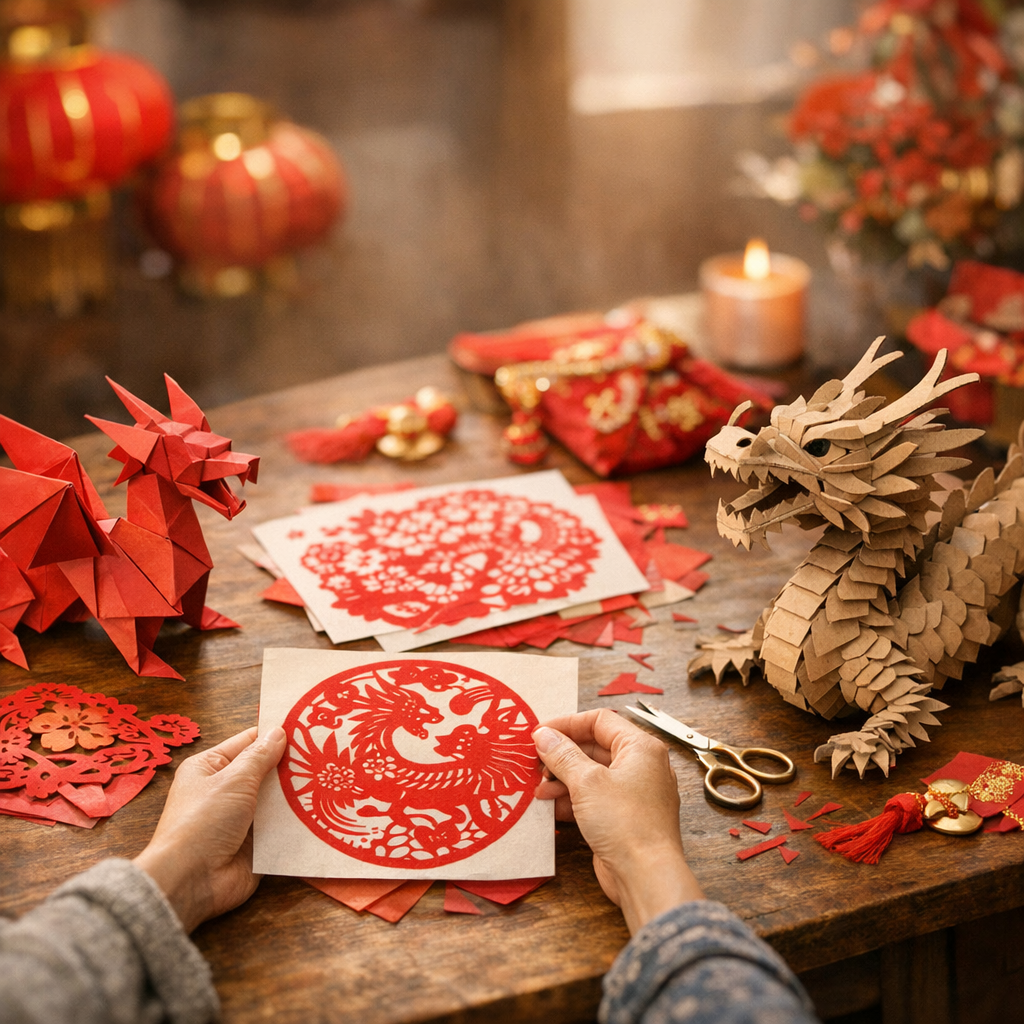 Comment choisir entre origami, papier découpé chinois et dragon en carton selon le moment de la fête