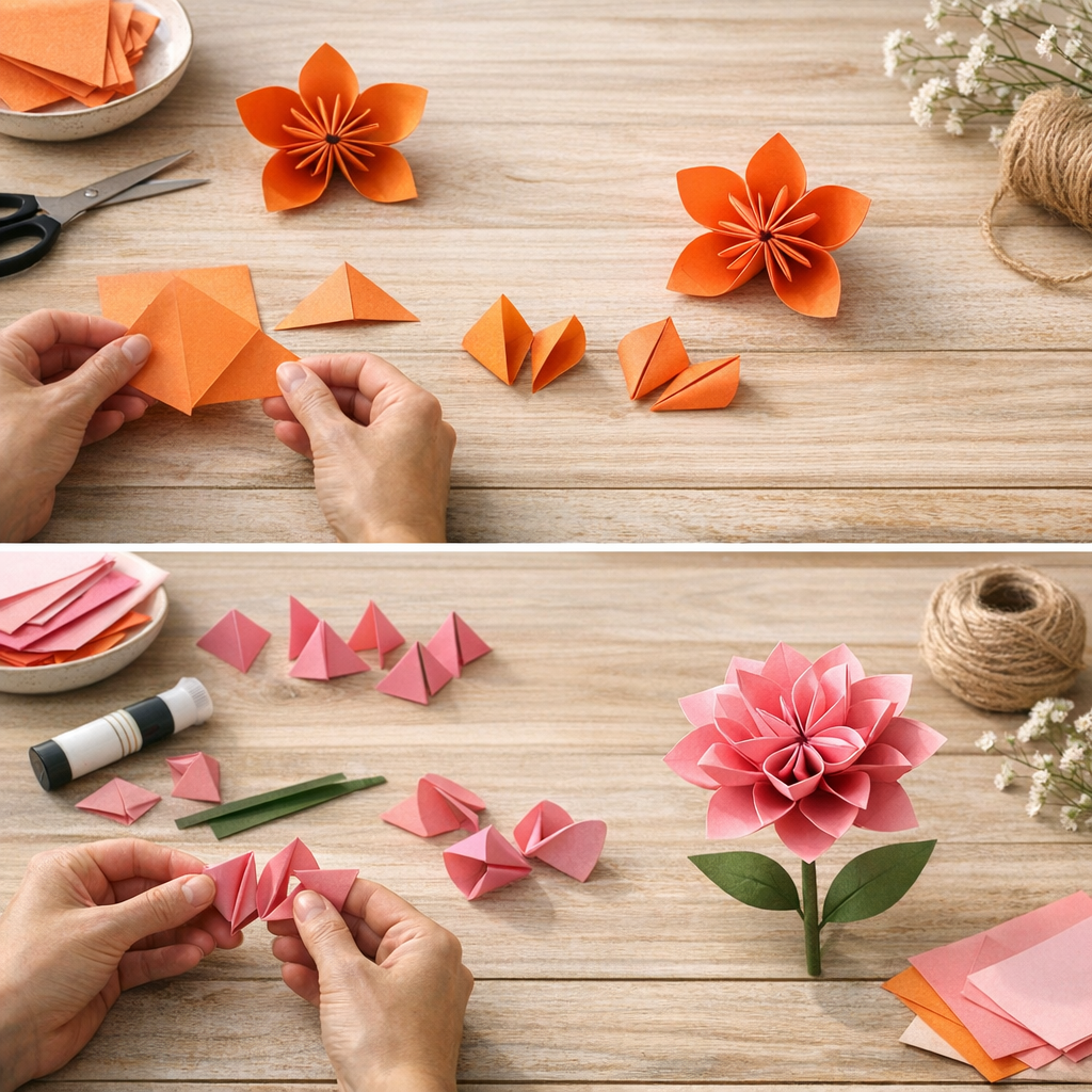 Étapes : comment faire une fleur en origami simple, puis une fleur en origami 3d facile ?