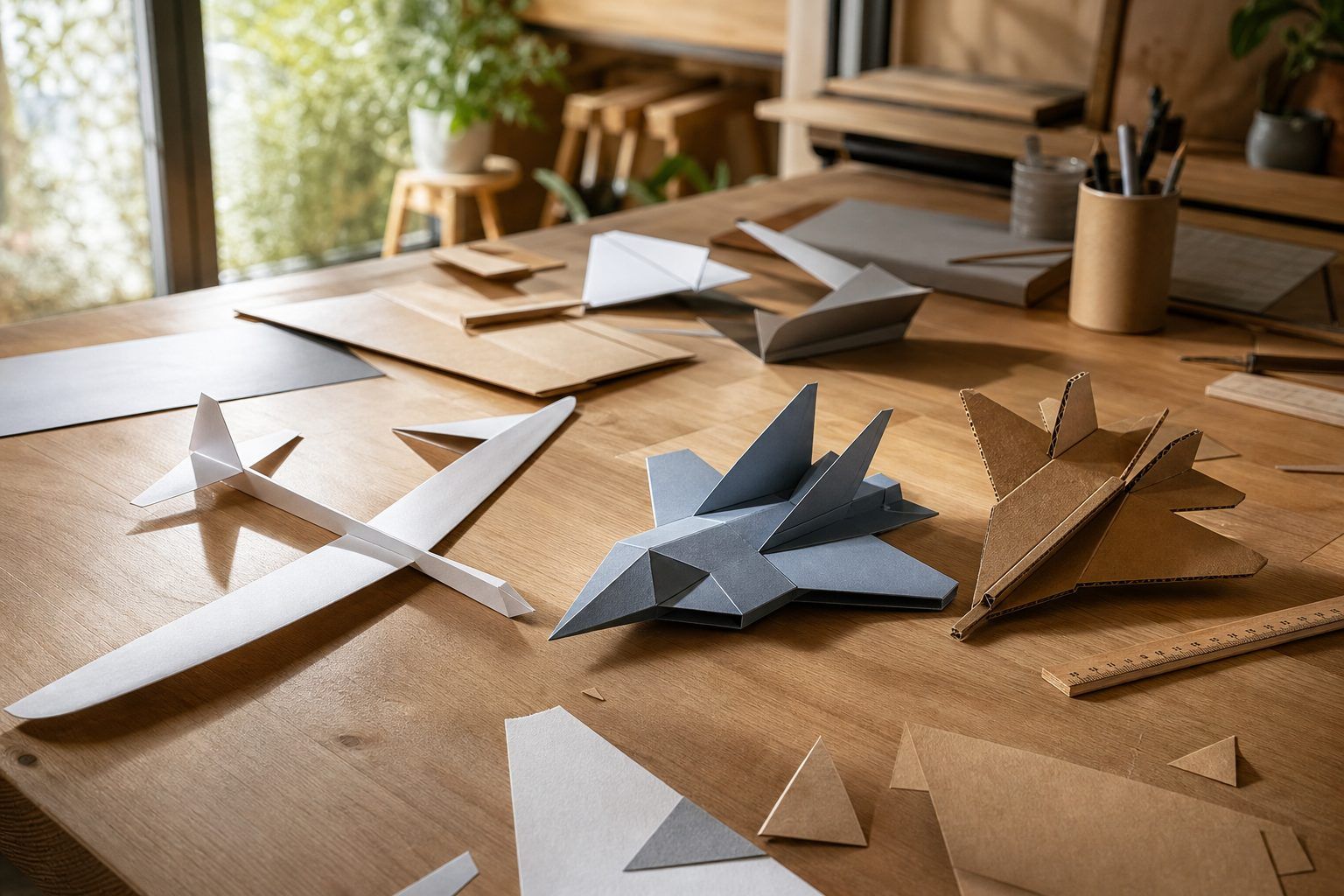 Variantes de pliage : planeur, avion de chasse et création en carton