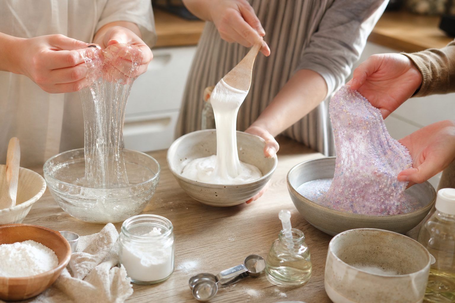 Trois recettes de slime sans colle et leurs vraies textures